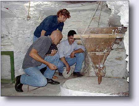 Visitors examining the water-mill
